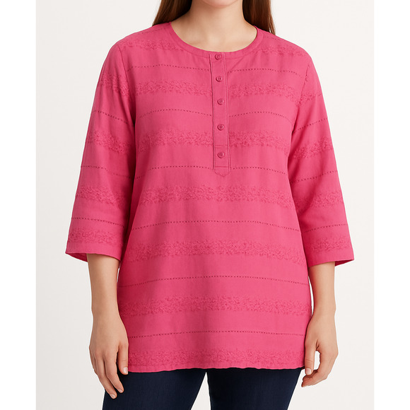NWT Talbots Pink Eyelet Button Cotton Blouse Sheer Crochet Plus Size 3X Top - Picture 15 of 16